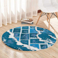 Hawaii Japanese Culture Blue Round Carpet Spring Cranes Aloha Pattern LT01 - Polynesian Pride
