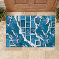 Hawaii Japanese Culture Blue Rubber Doormat Spring Cranes Aloha Pattern