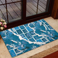 Hawaii Japanese Culture Blue Rubber Doormat Spring Cranes Aloha Pattern