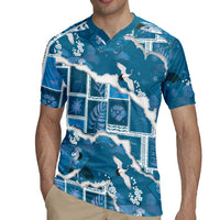Hawaii Japanese Culture Blue Rugby Jersey Spring Cranes Aloha Pattern LT01 - Polynesian Pride