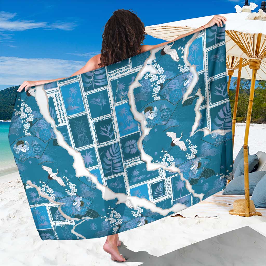 Hawaii Japanese Culture Blue Sarong Spring Cranes Aloha Pattern LT01 One Size 44 x 66 inches Blue - Polynesian Pride