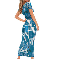 Hawaii Japanese Culture Blue Short Sleeve Bodycon Dress Spring Cranes Aloha Pattern LT01 - Polynesian Pride