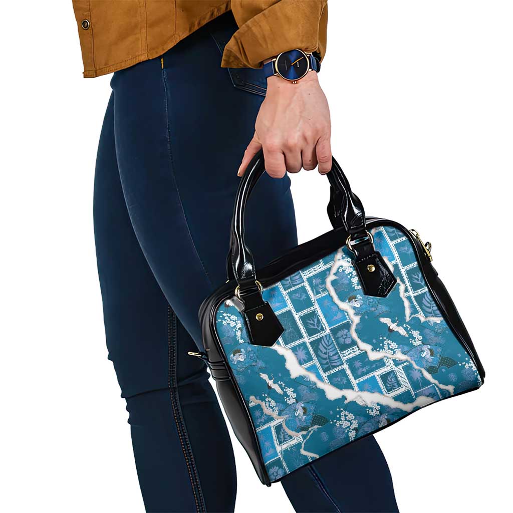 Hawaii Japanese Culture Blue Shoulder Handbag Spring Cranes Aloha Pattern LT01 - Polynesian Pride