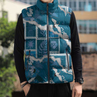 Hawaii Japanese Culture Blue Sleeveless Puffer Jacket Spring Cranes Aloha Pattern LT01 - Polynesian Pride