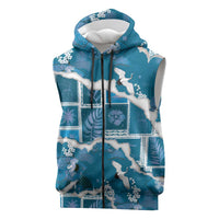Hawaii Japanese Culture Blue Sleeveless Zip Hoodie Spring Cranes Aloha Pattern LT01 Blue - Polynesian Pride