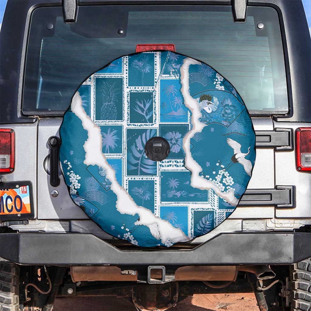 Hawaii Japanese Culture Blue Spare Tire Cover Spring Cranes Aloha Pattern LT01 Blue - Polynesian Pride