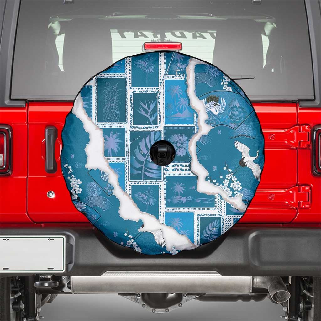 Hawaii Japanese Culture Blue Spare Tire Cover Spring Cranes Aloha Pattern LT01 - Polynesian Pride