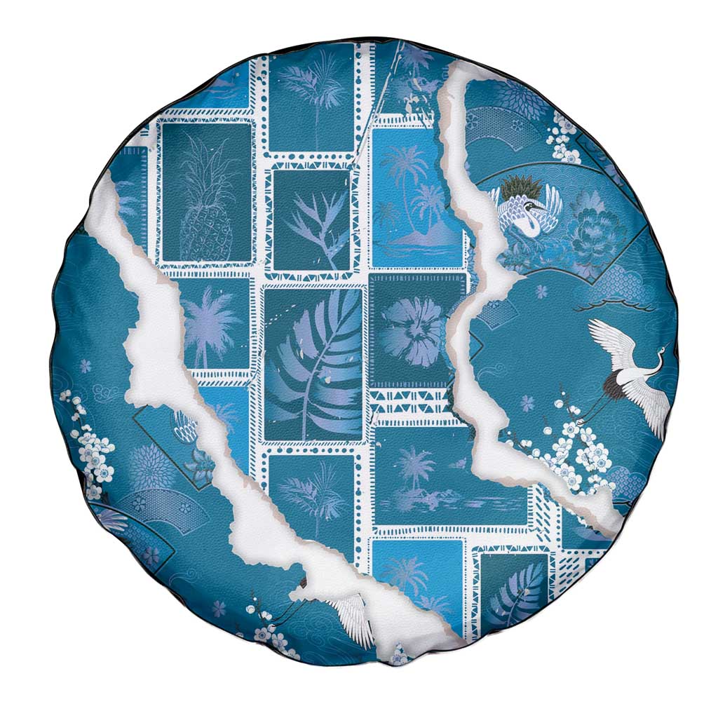 Hawaii Japanese Culture Blue Spare Tire Cover Spring Cranes Aloha Pattern LT01 - Polynesian Pride