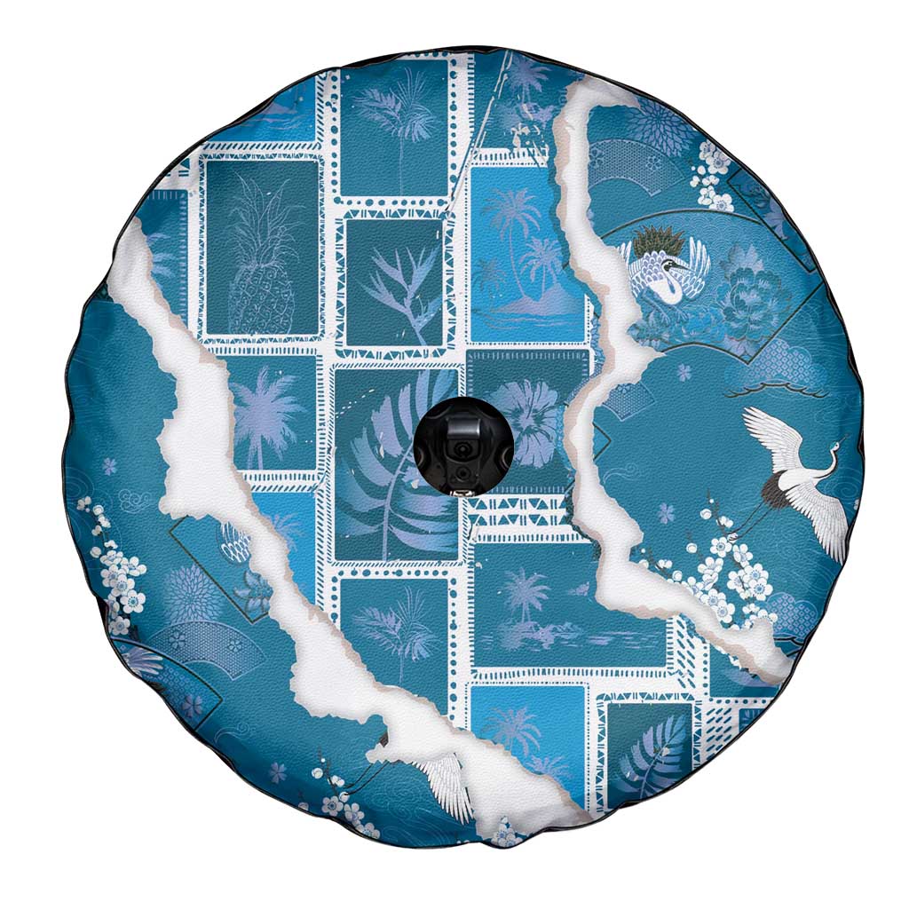 Hawaii Japanese Culture Blue Spare Tire Cover Spring Cranes Aloha Pattern LT01 - Polynesian Pride