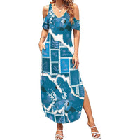 Hawaii Japanese Culture Blue Summer Maxi Dress Spring Cranes Aloha Pattern