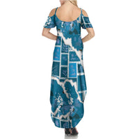 Hawaii Japanese Culture Blue Summer Maxi Dress Spring Cranes Aloha Pattern