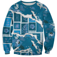 Hawaii Japanese Culture Blue Sweatshirt Spring Cranes Aloha Pattern LT01 Unisex Blue - Polynesian Pride