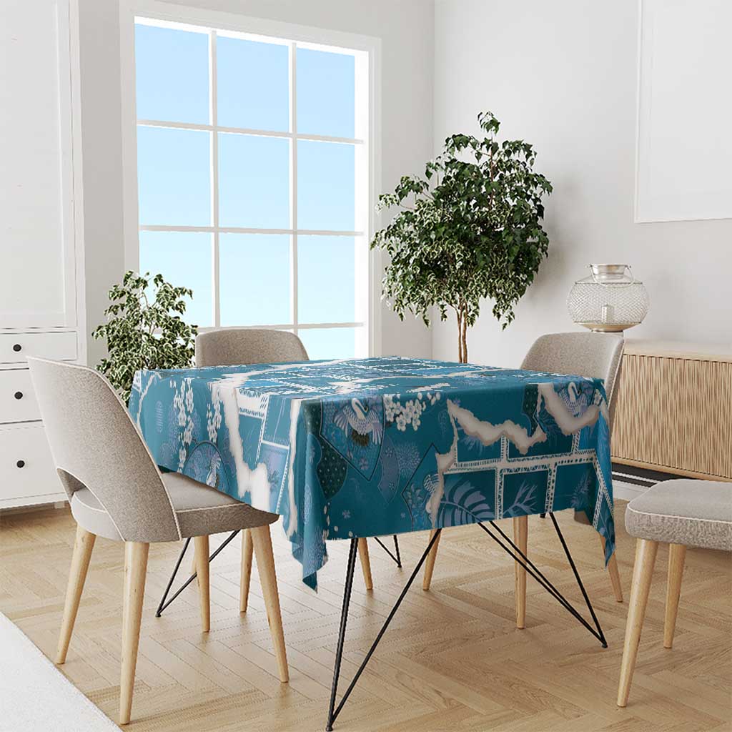 Hawaii Japanese Culture Blue Tablecloth Spring Cranes Aloha Pattern LT01 - Polynesian Pride