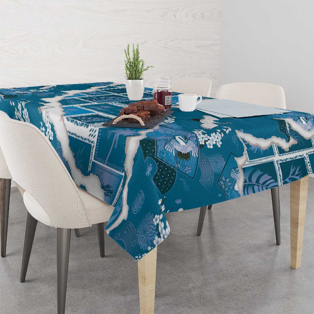 Hawaii Japanese Culture Blue Tablecloth Spring Cranes Aloha Pattern LT01 - Polynesian Pride