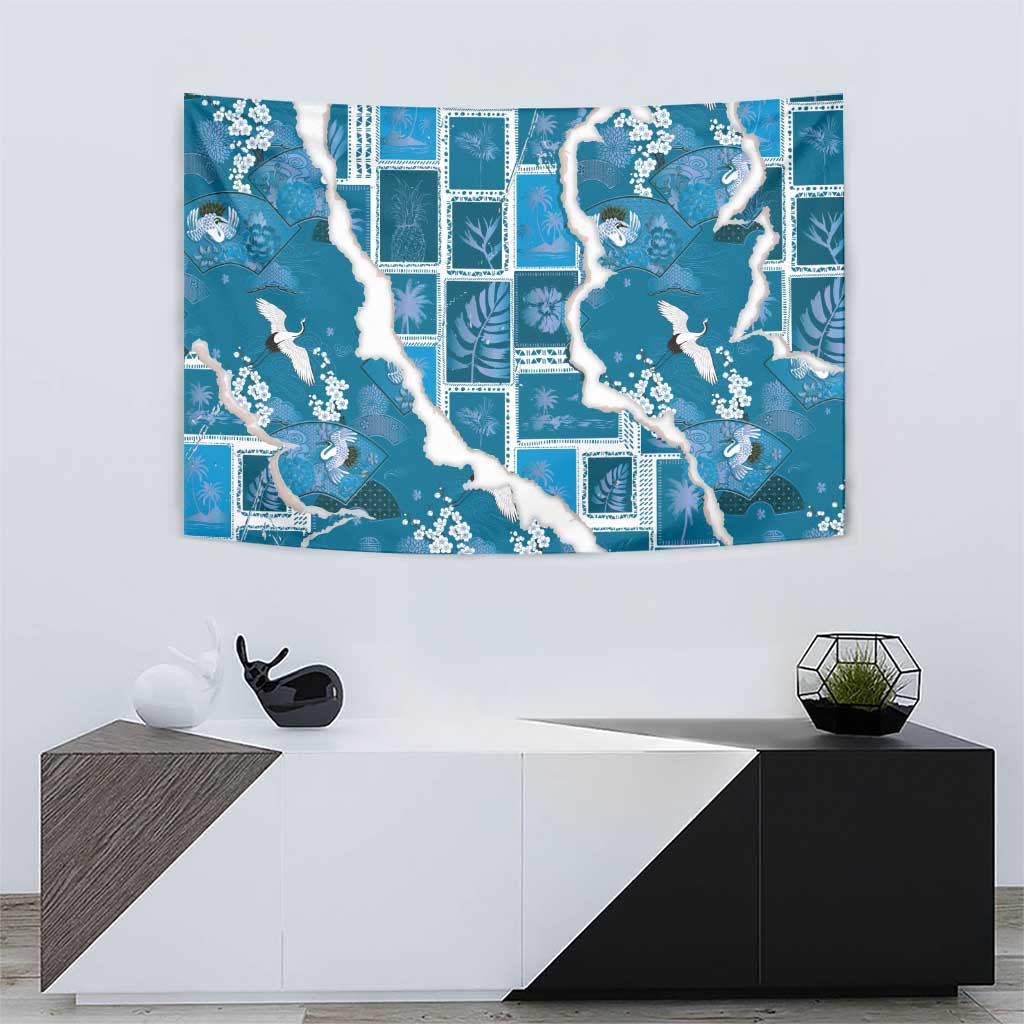 Hawaii Japanese Culture Blue Tapestry Spring Cranes Aloha Pattern LT01 - Polynesian Pride