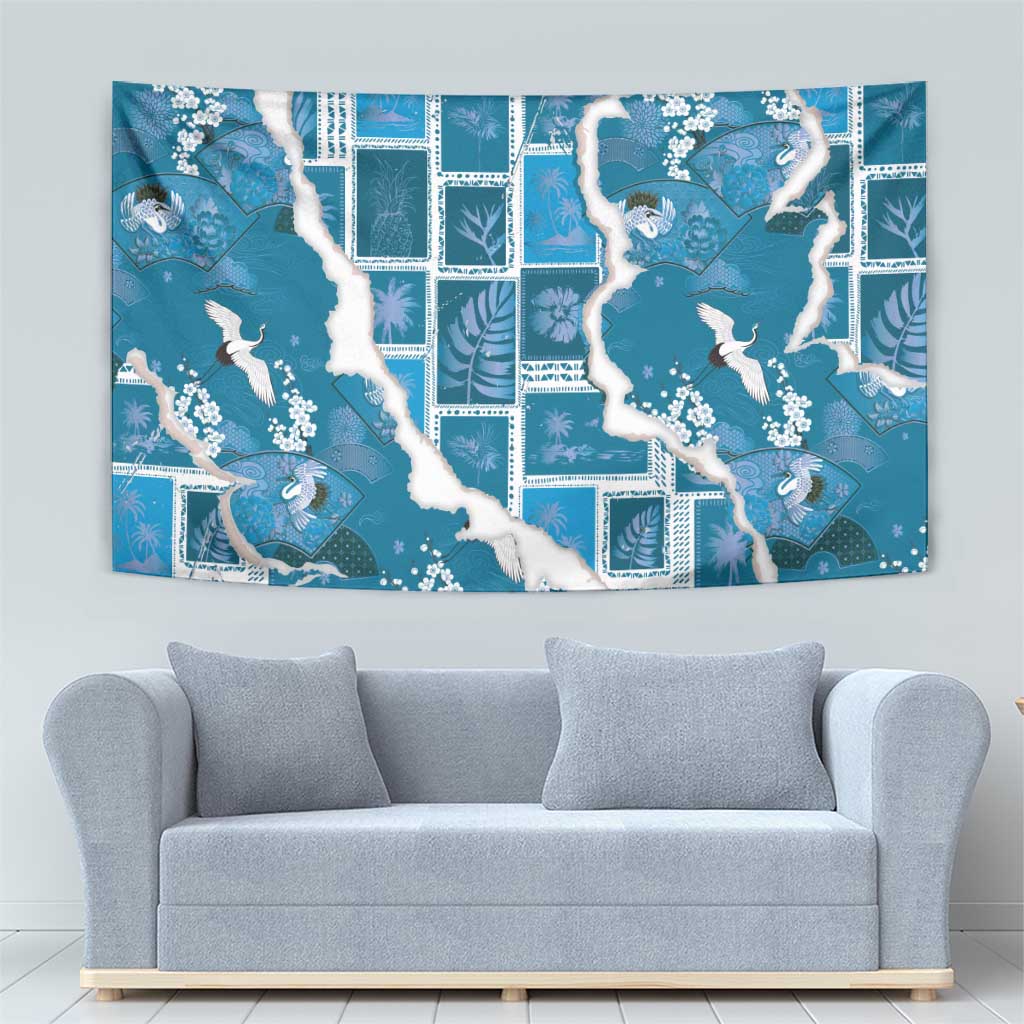 Hawaii Japanese Culture Blue Tapestry Spring Cranes Aloha Pattern LT01 - Polynesian Pride