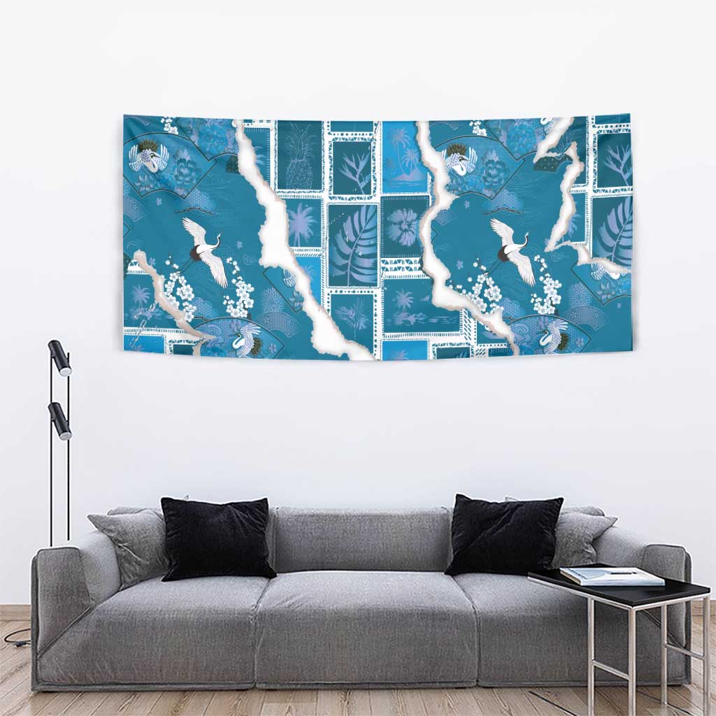 Hawaii Japanese Culture Blue Tapestry Spring Cranes Aloha Pattern LT01 - Polynesian Pride