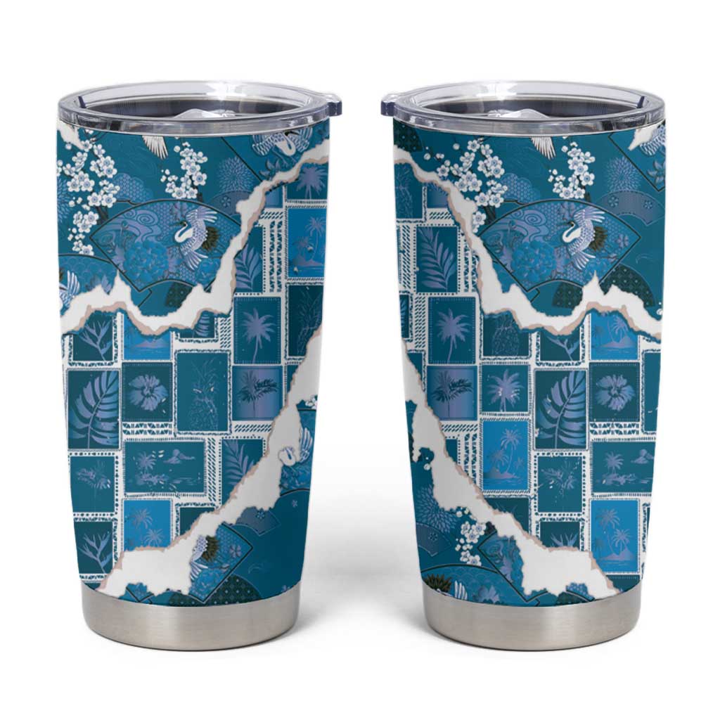 Hawaii Japanese Culture Blue Tumbler Cup Spring Cranes Aloha Pattern LT01 Blue - Polynesian Pride