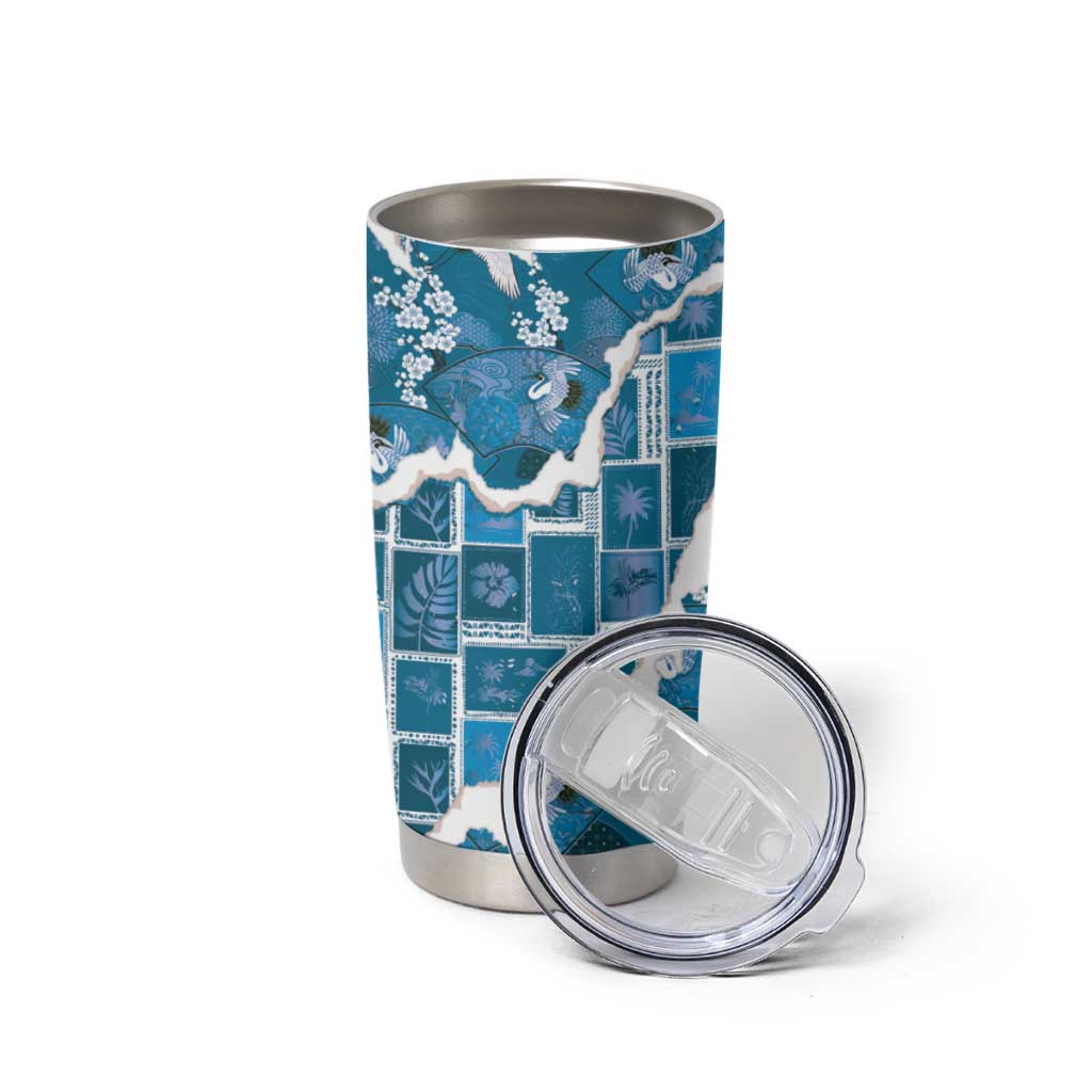 Hawaii Japanese Culture Blue Tumbler Cup Spring Cranes Aloha Pattern LT01 - Polynesian Pride