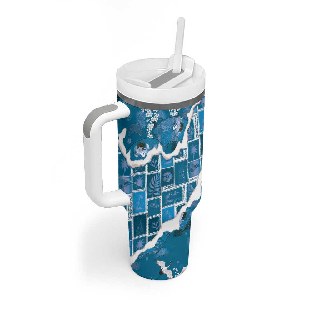 Hawaii Japanese Culture Blue Tumbler With Handle Spring Cranes Aloha Pattern LT01 - Polynesian Pride