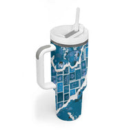 Hawaii Japanese Culture Blue Tumbler With Handle Spring Cranes Aloha Pattern LT01 - Polynesian Pride