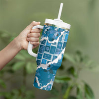 Hawaii Japanese Culture Blue Tumbler With Handle Spring Cranes Aloha Pattern LT01 - Polynesian Pride