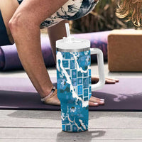 Hawaii Japanese Culture Blue Tumbler With Handle Spring Cranes Aloha Pattern LT01 - Polynesian Pride