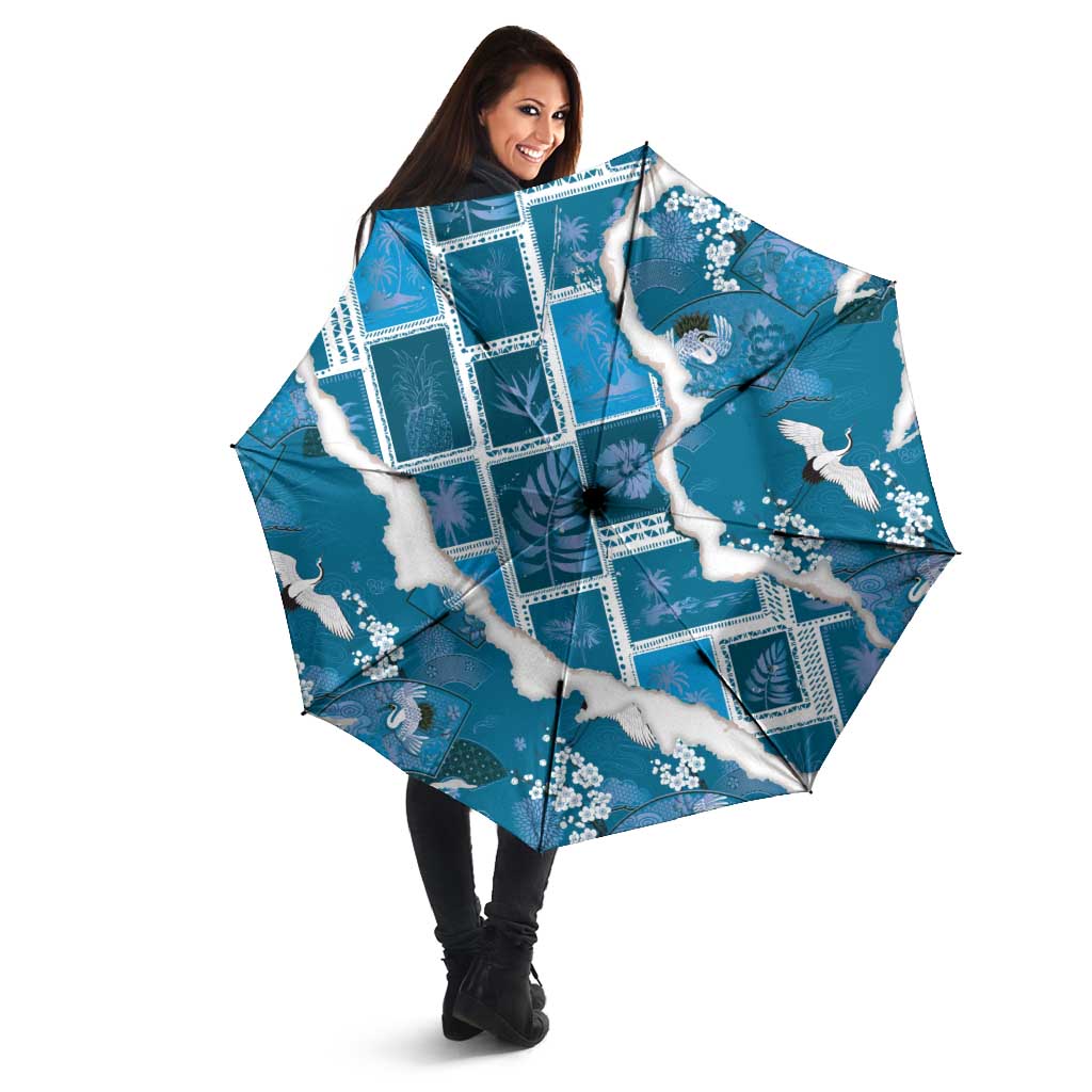 Hawaii Japanese Culture Blue Umbrella Spring Cranes Aloha Pattern LT01 - Polynesian Pride