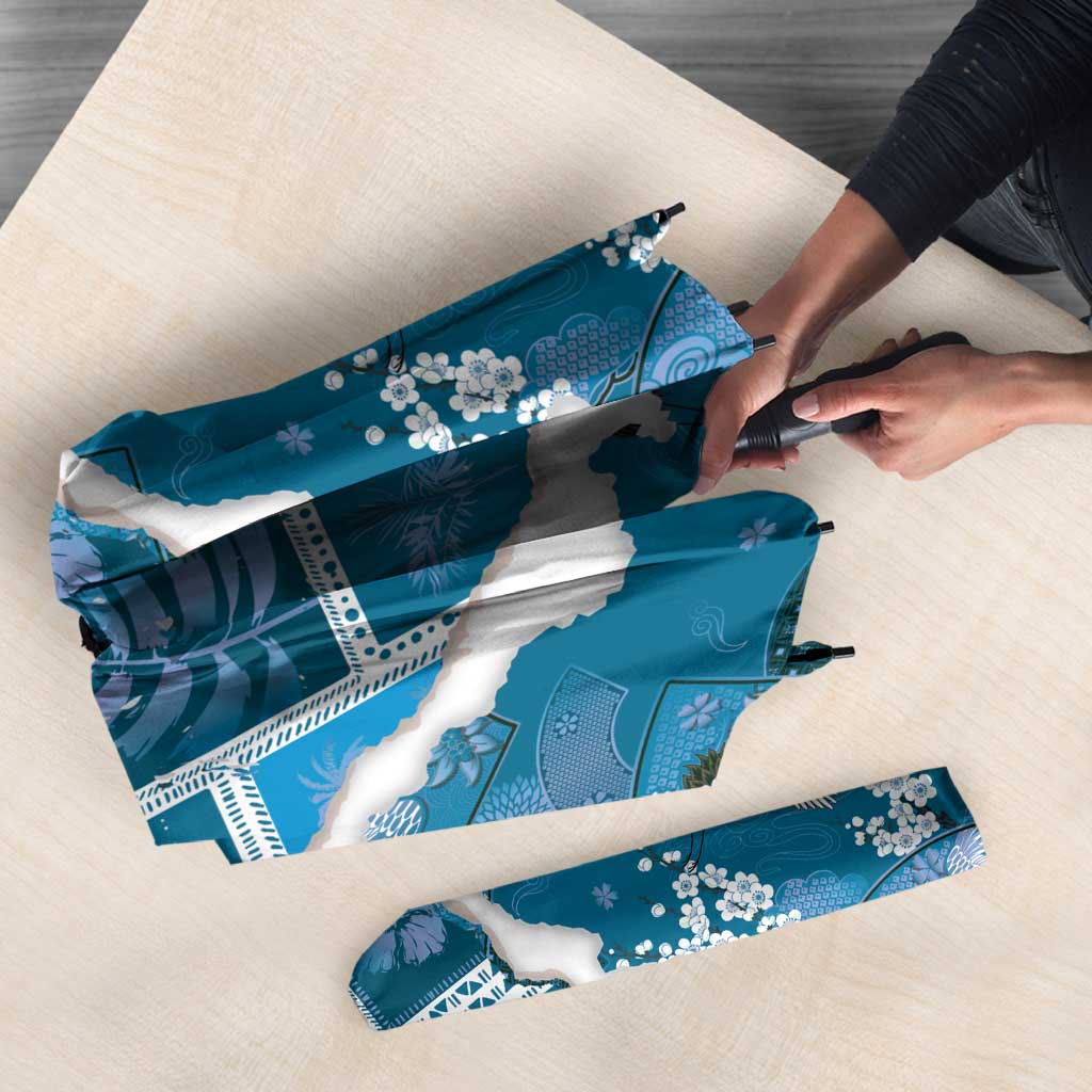 Hawaii Japanese Culture Blue Umbrella Spring Cranes Aloha Pattern LT01 - Polynesian Pride