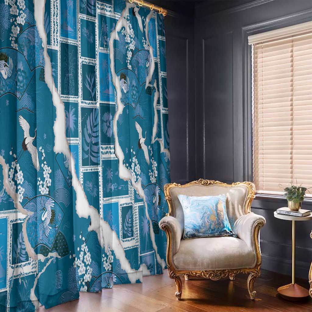 Hawaii Japanese Culture Blue Window Curtain Spring Cranes Aloha Pattern LT01 - Polynesian Pride