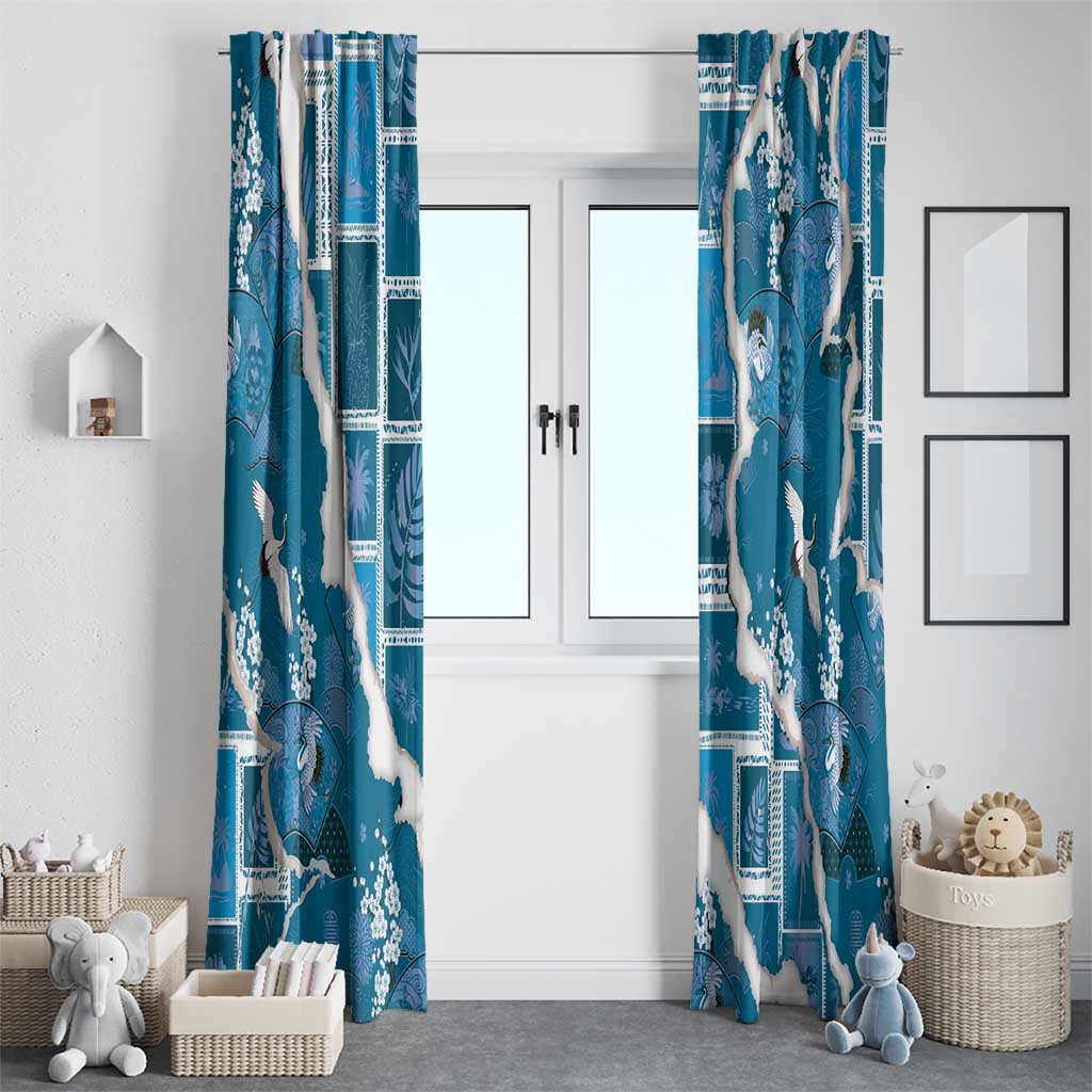 Hawaii Japanese Culture Blue Window Curtain Spring Cranes Aloha Pattern LT01 - Polynesian Pride
