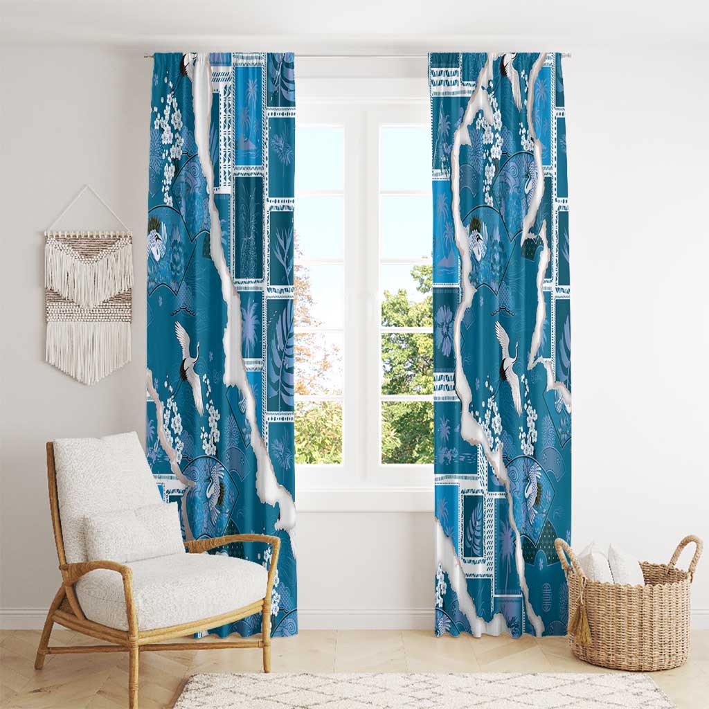 Hawaii Japanese Culture Blue Window Curtain Spring Cranes Aloha Pattern LT01 - Polynesian Pride