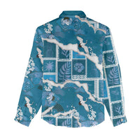 Hawaii Japanese Culture Blue Women Casual Shirt Spring Cranes Aloha Pattern