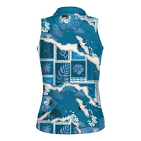 Hawaii Japanese Culture Blue Women Sleeveless Polo Shirt Spring Cranes Aloha Pattern LT01 - Polynesian Pride