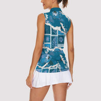 Hawaii Japanese Culture Blue Women Sleeveless Polo Shirt Spring Cranes Aloha Pattern LT01 - Polynesian Pride
