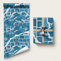 Hawaii Japanese Culture Blue Wrapping Paper Spring Cranes Aloha Pattern LT01 58" × 23" Blue - Polynesian Pride