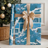 Hawaii Japanese Culture Blue Wrapping Paper Spring Cranes Aloha Pattern LT01 - Polynesian Pride