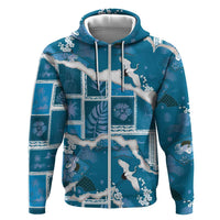 Hawaii Japanese Culture Blue Zip Hoodie Spring Cranes Aloha Pattern