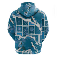 Hawaii Japanese Culture Blue Zip Hoodie Spring Cranes Aloha Pattern