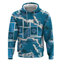Hawaii Japanese Culture Blue Zip Hoodie Spring Cranes Aloha Pattern