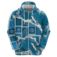 Hawaii Japanese Culture Blue Zip Hoodie Spring Cranes Aloha Pattern