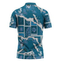 Hawaii Japanese Culture Blue Zipper Polo Shirt Spring Cranes Aloha Pattern LT01 - Polynesian Pride