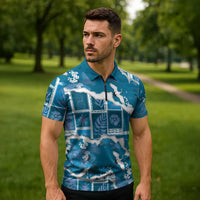 Hawaii Japanese Culture Blue Zipper Polo Shirt Spring Cranes Aloha Pattern LT01 - Polynesian Pride