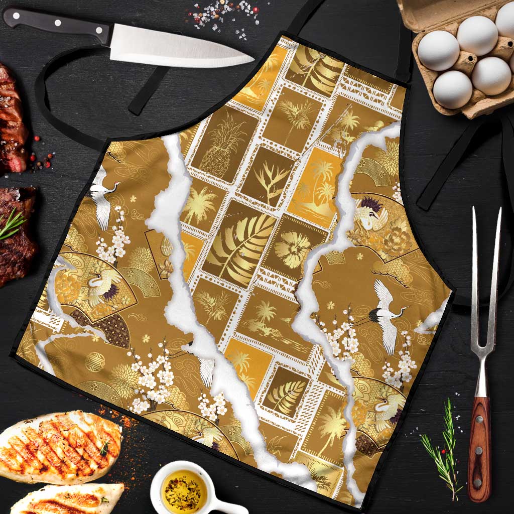 Hawaii Japanese Culture Gold Apron Spring Cranes Aloha Pattern LT01 Gold - Polynesian Pride