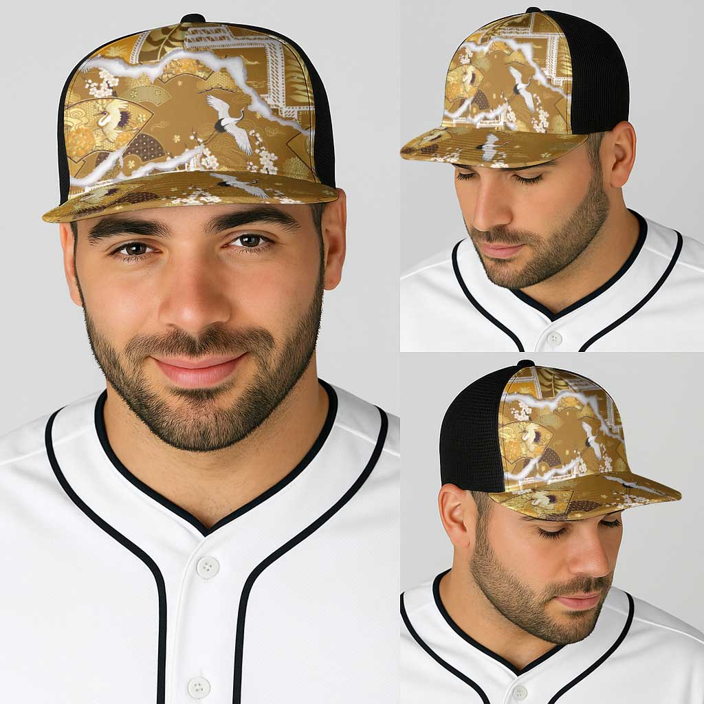 Hawaii Japanese Culture Gold Baseball Net Cap Spring Cranes Aloha Pattern LT01 - Polynesian Pride
