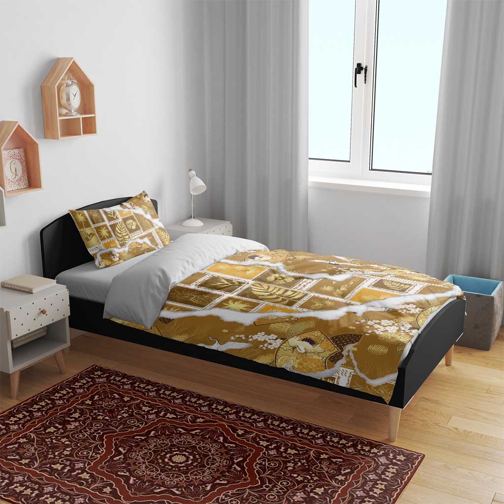 Hawaii Japanese Culture Gold Bedding Set Spring Cranes Aloha Pattern LT01 - Polynesian Pride