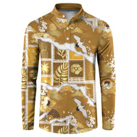 Hawaii Japanese Culture Gold Button Sweatshirt Spring Cranes Aloha Pattern LT01 Gold - Polynesian Pride