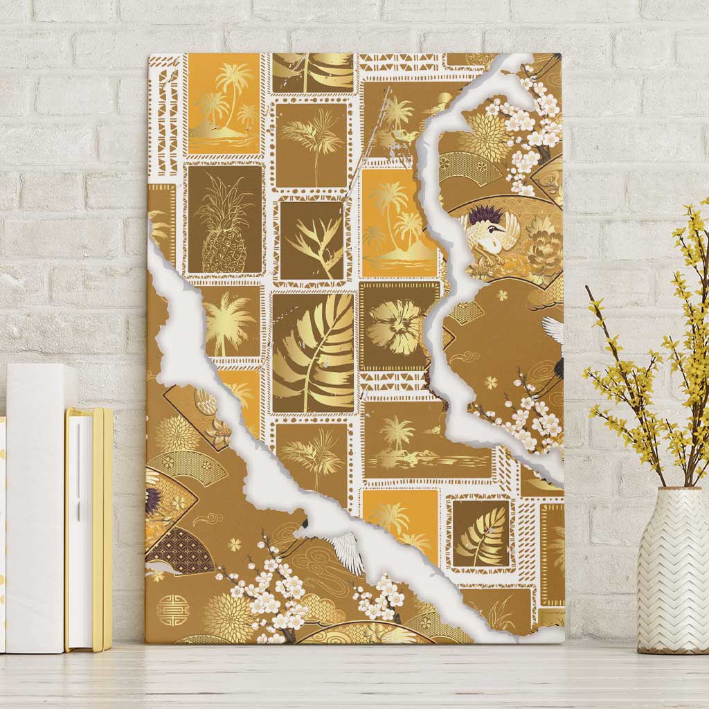 Hawaii Japanese Culture Gold Canvas Wall Art Spring Cranes Aloha Pattern LT01 Without Frame Gold - Polynesian Pride