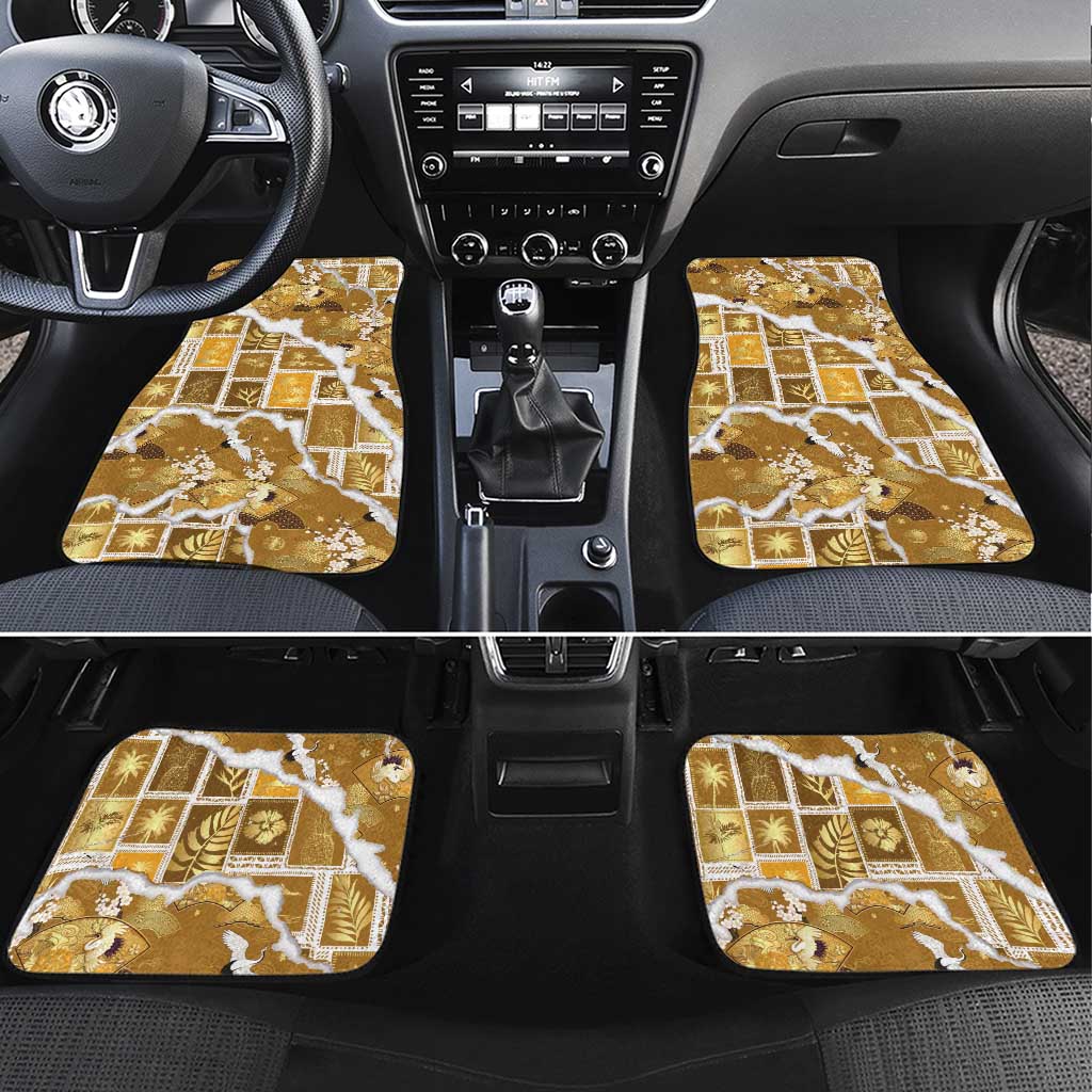 Hawaii Japanese Culture Gold Car Mats Spring Cranes Aloha Pattern LT01 Set 4pcs Gold - Polynesian Pride