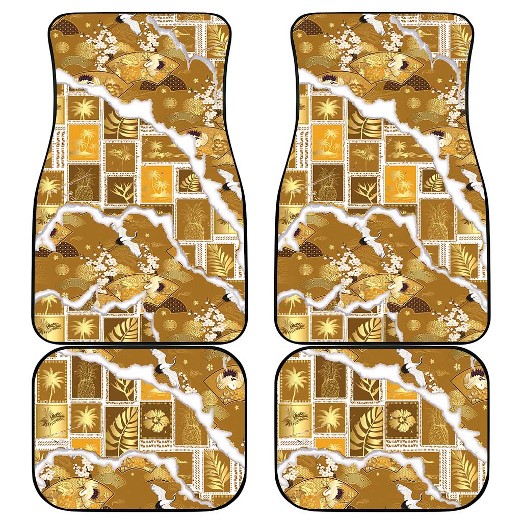 Hawaii Japanese Culture Gold Car Mats Spring Cranes Aloha Pattern LT01 - Polynesian Pride